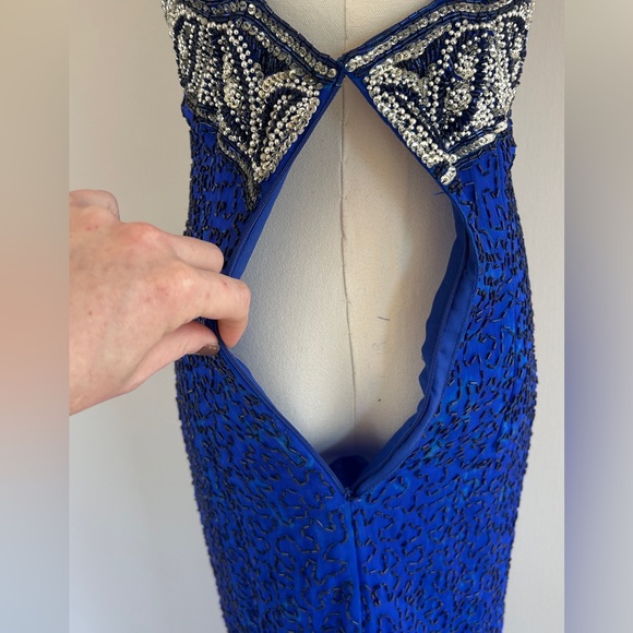 VTG LAURENCE KAZAR 90s 100% Silk Beaded Halter Gown Prom Formal Maxi Dress Sz S - Picture 16 of 16